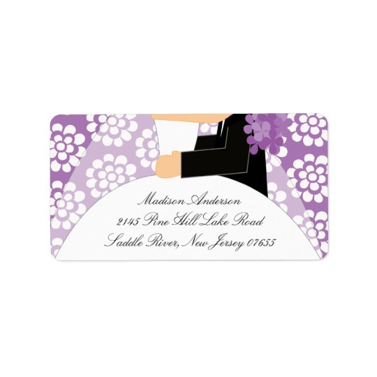 Purple Floral Bride & Groom Return Address Label