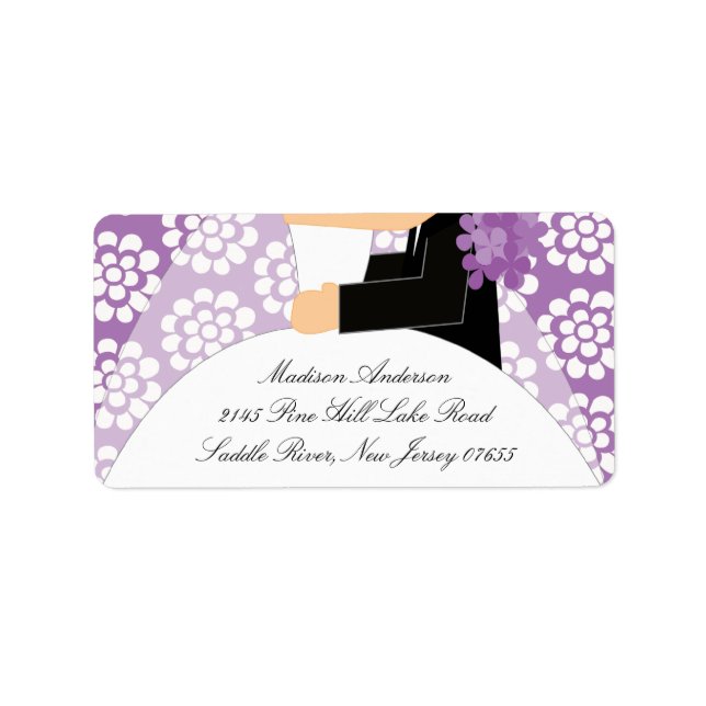 Purple Floral Bride & Groom Return Address Label (Front)