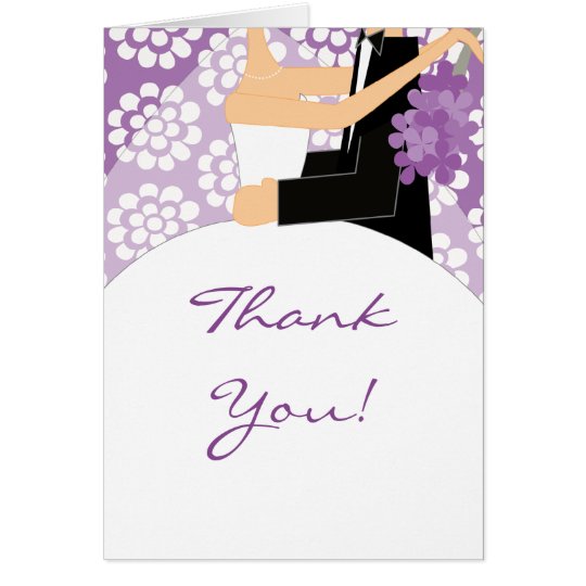 Purple Floral Bride & Groom Thank You Note Card