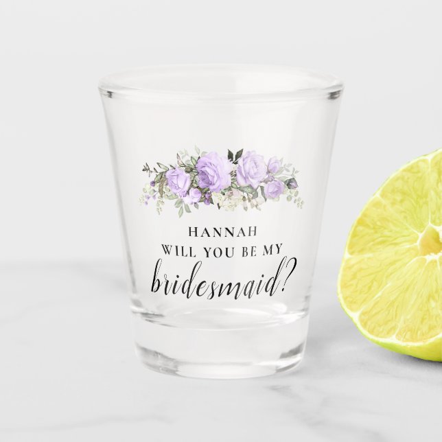 Purple Floral Bridesmaid Proposal Shot Glass (Front)