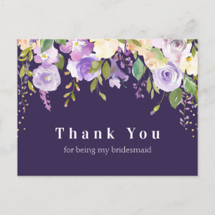purple floral bridesmaid thank you card