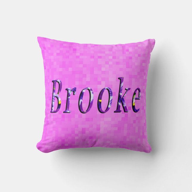 Purple Floral Brooke Name Logo, Cushion (Front)