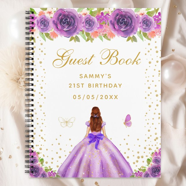 Purple Floral Brown Hair Princess Guest Book (Creator Uploaded)