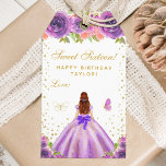Purple Floral Brown Hair Princess Sweet Sixteen Gift Tags<br><div class="desc">This elegant and glamourous sweet sixteen birthday gift tag can be personalised with a name. The design features a beautiful princess with brown red hair and fair skin in a purple ball gown. The text combines handwritten script and modern sans serif fonts for a classy and sophisticated look. The floral...</div>