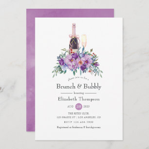 Purple Floral Brunch and Bubbly Bridal Shower Invitation