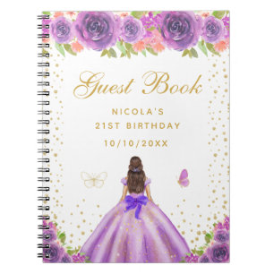 Purple Floral Brunette Hair Princess Birthday  Notebook