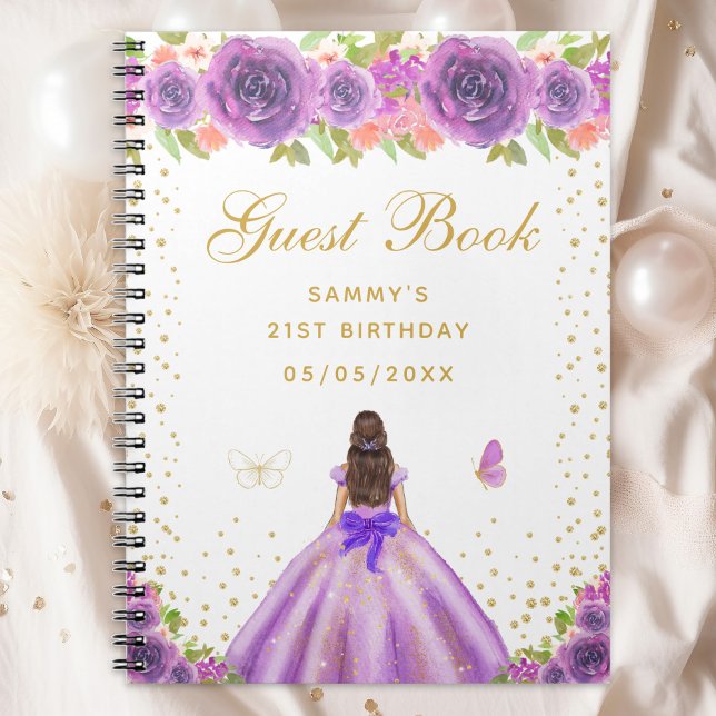 Purple Floral Brunette Hair Princess Guest Book (Creator Uploaded)