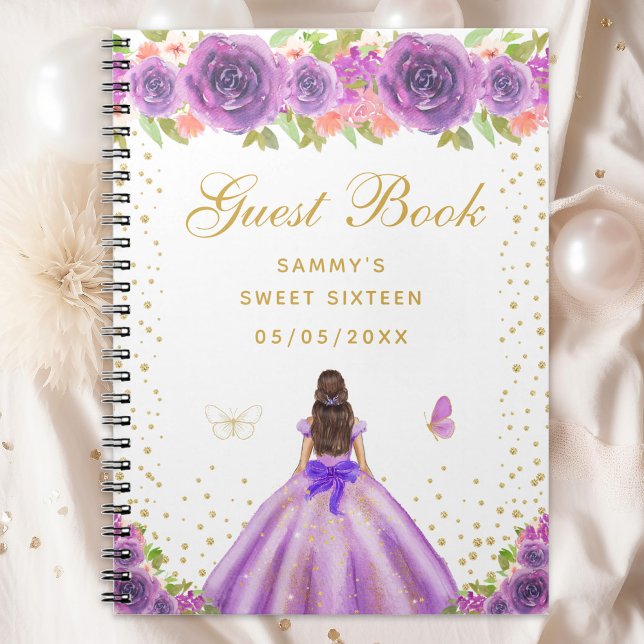 Purple Floral Brunette Hair Princess Sweet Sixteen Notebook (Creator Uploaded)