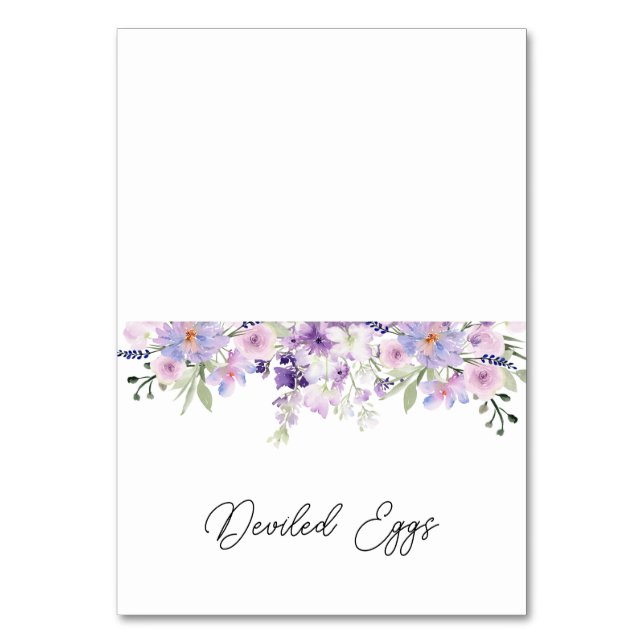 Purple Floral Buffet Food Label Card (Front)