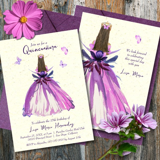 Purple Floral Butterflies Dreamy Quinceañera Invitation (Creator Uploaded)