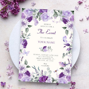 Purple floral butterflies  invitation