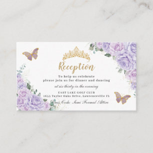 Purple Floral Butterflies Quinceanera 16 Reception Enclosure Card