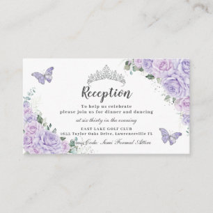 Purple Floral Butterflies Quinceanera 16 Reception Enclosure Card