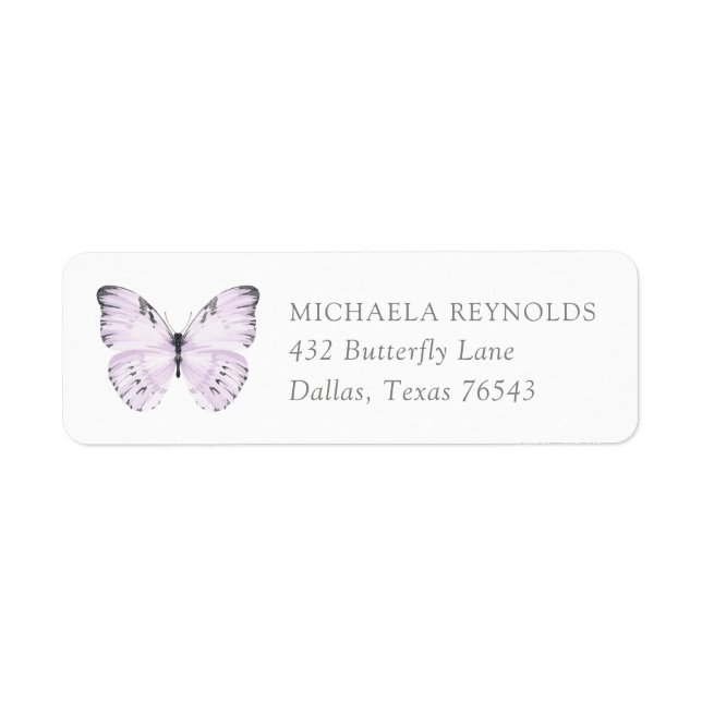 Purple Floral Butterfly Baby Shower Return Address Label (Front)