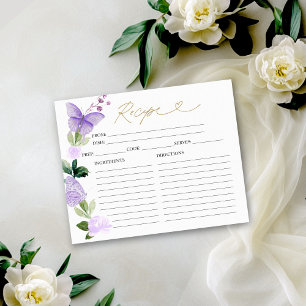 Purple Floral Butterfly Bridal Shower Recipe Cards
