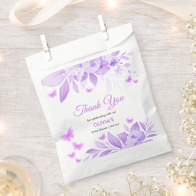 Purple Floral Butterfly Bridal Shower Thank You  Favour Bag (Clipped)