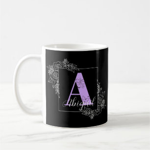 Purple Floral Butterfly Custom Monogram - Letter A Coffee Mug