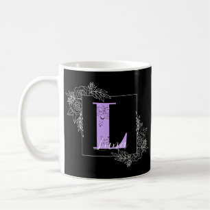 Purple Floral Butterfly Custom Monogram - Letter L Coffee Mug