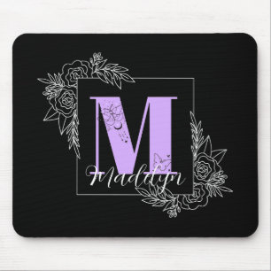 Purple Floral Butterfly Custom Monogram - Letter M Mouse Pad