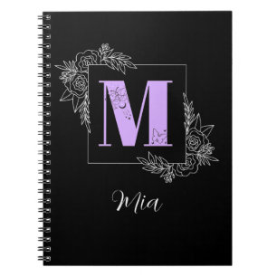 Purple Floral Butterfly Custom Monogram - Letter M Notebook