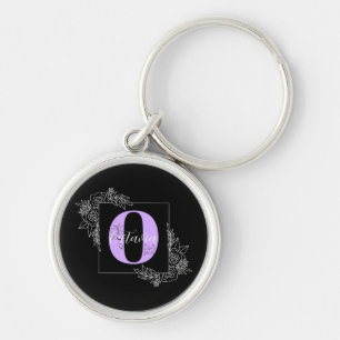 Purple Floral Butterfly Custom Monogram - Letter O Key Ring