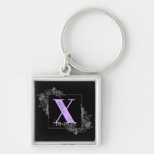 Purple Floral Butterfly Custom Monogram - Xandra Key Ring