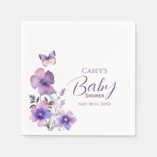 Purple Floral Butterfly Girl Baby Shower Napkin