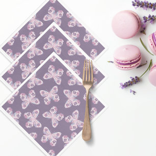 Purple Floral Butterfly Patterned Baby Shower Napkin