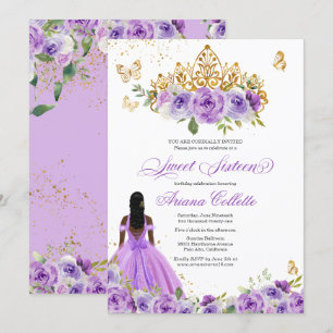 Purple Floral Butterfly Sweet Sixteen Birthday Invitation