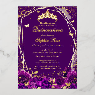 Purple Floral Butterfly Tiara Quinceanera