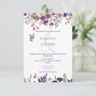 Purple Floral/Butterfly Wedding Invitation 