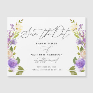 Purple Floral Calligraphy Save The Date