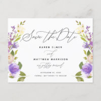 Purple Floral Calligraphy Save The Date