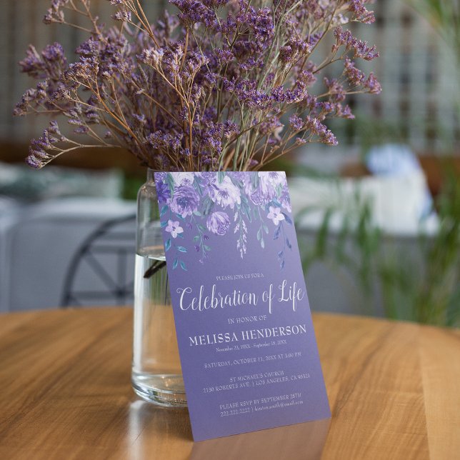 Purple Floral Cardinal Funeral Celebration of Life Invitation (Creator Uploaded)