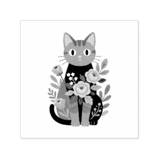 Purple Floral Cat Illustration Self-inking Stamp