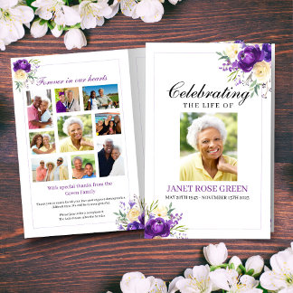 Purple Floral Celebration of Life Funeral Program 
