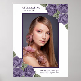 Purple Floral Celebration of Life Photo Sign