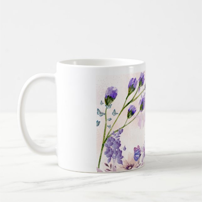 Purple Floral Ceramic Coffee Mug | Watercolor Flow (Left)