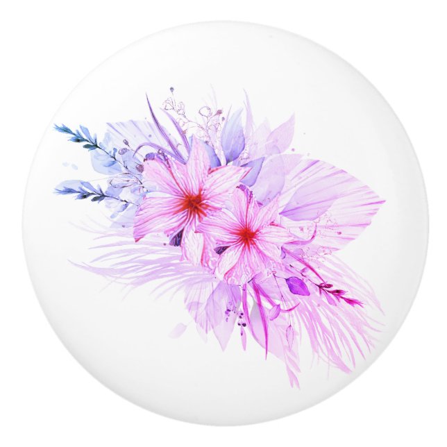 Purple Floral  Ceramic Knob (Front)