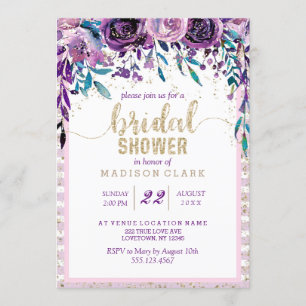 Purple Floral Champagne Bridal Shower Invitation