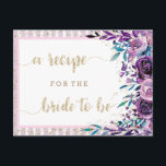 Purple Floral Champagne Bridal Shower Recipe Card<br><div class="desc">Purple Floral Champagne Gold & Stripes Confetti Watercolor Floral Wedding Recipe Card - With trendy brush script font! ~ Check my shop to see the entire wedding suite for this design!</div>