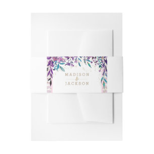 Purple Floral Champagne Gold Wedding Invitation Invitation Belly Band