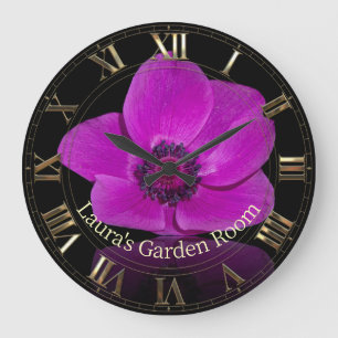 Purple floral cool garden large clock