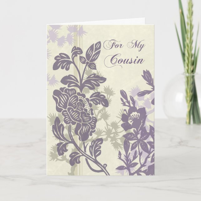 Purple Floral Cousin Bridesmaid Thank You Card (Front)
