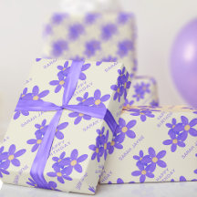 Purple Floral Cream Birthday Wrapping Paper