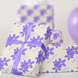 Purple Floral Cream Birthday Wrapping Paper