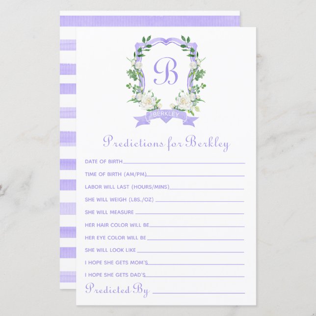 Purple Floral Crest Baby Predictions               (Front/Back)