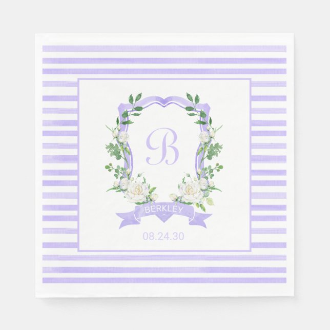 Purple Floral Crest Baby Shower Napkin (Front)
