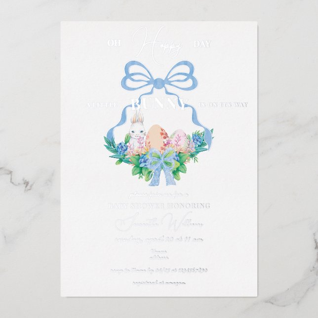 Purple Floral Crest Easter Bunny Boy Baby Shower (Front)