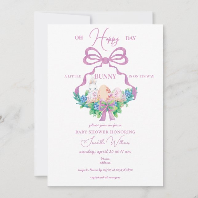 Purple Floral Crest Easter Bunny Girl Baby Shower Invitation (Front)